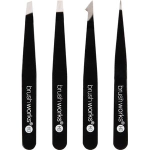 brushworks - Combination Tweezer Set - Black - 4 Stuks - Roestvrij Staal