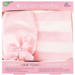 Brushworks Luxe haarhanddoek en douchemuts, roze, één maat, 25 12 105