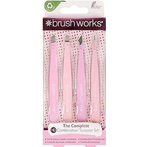 Brushworks HD 4 Piece Combination Tweezer Set - Pink