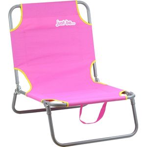 Just be - opvouwbare strandstoel - campingstoel - ligstoel - lichtgewicht - met opbergvakken - draagbaar (roze)