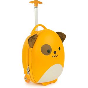Kindertrolley - puppy (bruin) - handbagage - lichtgewicht - duurzame hardcase - 17L - kinderkoffer met wieltjes - verstelbare handgreep