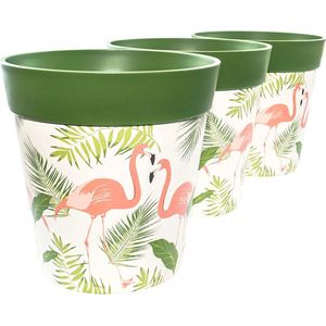 Set van 3 plastic flamingo groene bloempotten kleurrijke plantenbakken indoor outdoor bloempotten 22x22cm