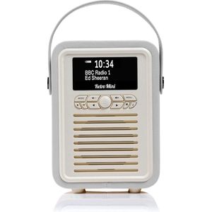 VQ Retro Mini DAB Radio, Bluetooth, wekkerradio met FM-ondersteuning - Lichtgrijs