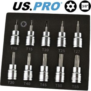 Torx doppenset met boring 3/8"" in foam inlay 10-delig
