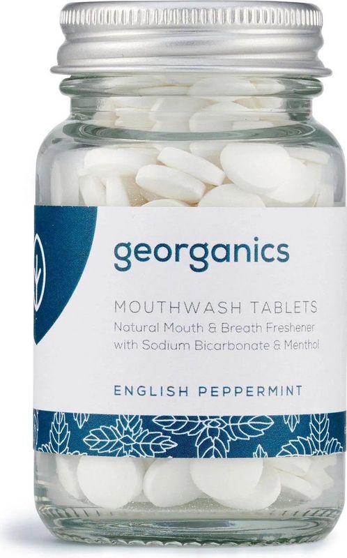 Georganics Mondwater Tabletten - Pepermunt - 180 tabletten - Langdurige frisheid - Antibacteriële spoeling - Eco-vriendelijk