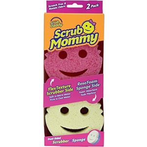 Scrub Daddy Scrub Mommy Pink, dubbelzijdige schrobbende spons, alternatief voor niet-krasschuurmachines, reinigingssponzen voor afwassen, afwasschrobber, flextexture stevig en zacht, Twin Pack