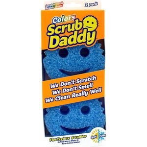 Scrub Daddy Blauwe kleuren, Smiley-spons, krasbestendig, wasbaar, antibacterieel en herbruikbaar, afwassponzen voor keuken en badkamer, Flextexture-schuurspons, 2 stuks