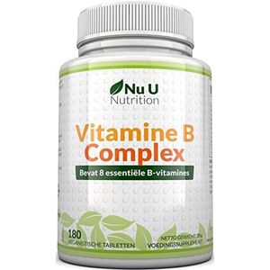 Vitamine B-complex | 180 tabletten, 6 maanden levering | Bevat alle 8 B-vitamines in 1 tablet, Vitaminen B1, B2, B3, B5, B6, B12, Biotine en foliumzuur | Vegetarisch en veganistisch