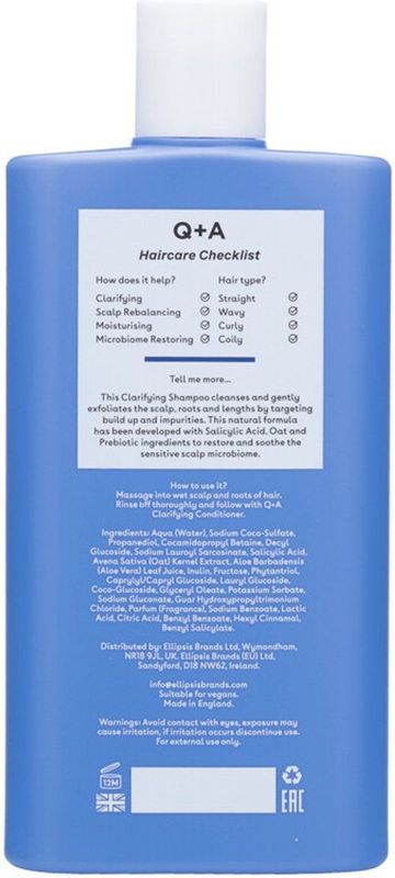 Q+A - Clarifying Shampoo - Veganistisch - Salicylzuur - Colloïdale Havermout - Prebiotica