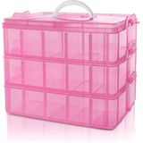 Belle Vous - 3 Laags Stapelbare - Roze Plastic Opslag Doos - Maximaal 30 Compartimenten