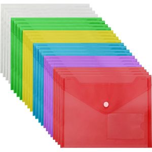 Belle Vous 24 Pak A5 Helder Plastic Mappen – Geassorteerde Mappen Kleuren met Druk Knop Sluiting & Kaartlabel Zakjes – Huis, Kantoor & School Organisatie – Papierwerk, Documenten & Enveloppen Folder