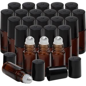 Belle Vous - Amberkleurige Glazen Roller Flesjes - 5ml - 24 Stuks - Voor Etherische Olie en Aromatherapie