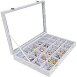 Belle Vous - Sieraden Organizer - Grijs Velours - 24 Compartimenten - Glazen Deksel