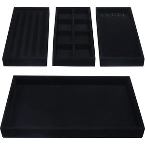 Belle Vous - Sieraden Organizer - Zwart Velours - 4-Pak - Verwijderbare Secties