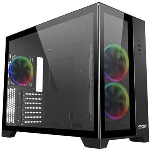 SaharaGaming P480TB-P RGB ATX PC-behuizing (4 x 12 cm piraat ARGB-ventilator, kabelbeheer, 10 poorten ventilatorhub, PWM, SYNC) zwart