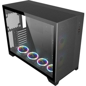 SaharaGaming P480MB-S RGB ATX PC-behuizing (4 x 12 cm enkele ring ARGB-ventilator, kabelbeheer, 10 poorten ventilatornaaf, PWM, SYNC) zwart
