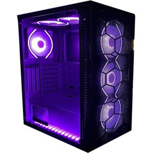 SaharaGaming P44 ZWART Mesh & Gehard glazen kast met ventilator & naaf (4 x Pirate Duo Rings, Universal Hub)