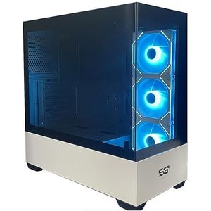 SaharaGaming SG520 W/3 x 12 cm witte spiegel ARGB-ventilatoren en mini PWM Fan Hub Fan Fan Tempered Gaming Case met USB 3.0 en USB 2.0, ondersteunt tot 360 mm AIO, 170 mm PSU en 250 mm PSU-hoogte.