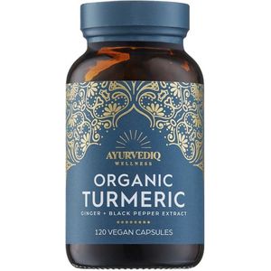 Curcuma Capsules - BIO Organic - Turmeric - Ayurvediq - Curcumine - Kurkuma Biologisch - met gember en zwarte peper extract - 120 stuks