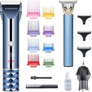 Barberboss tondeuse, baard- en haartrimmerset voor heren, T-mestrimmer van keramiek en titanium, kammen in 8 kleuren, draadloos, opladen via USB, QR-2681