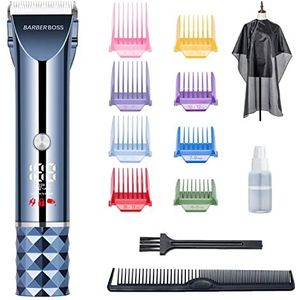 BarberBoss draadloze tondeuse, baardtrimmer voor heren, USB oplaadbaar met 2 snelheidsaanpassingen, LED-display, titanium-keramisch mes, professionele tondeuse heren, QR-2091