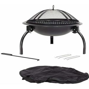 La Hacienda Camping Vuurschaal met Grill Ø54 cm - Vuurkorf BBQ - Vuurschaal op Pootjes - Barbecue - Staal - Outdoor Barbecue - Vuurkorf - 54x54x43 cm