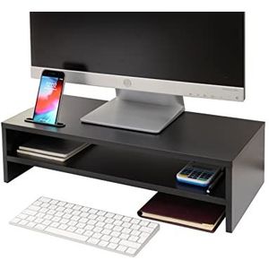 Ttap Laptopstandaard van hout, zwart, 54 cm breed x 24,5 cm diep x 14,4 cm hoog (met smartphonehouder)