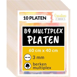 Creative Deco 10 x Grote Multiplex Platen 3mm | 600 x 400 x 3 mm (+/- 0.5 mm) | Baltische Berkenhoutlaag | Perfect voor Pyrografie, Lasersnijden, CNC-router, Modellering, Fretwerk, Rolzaag