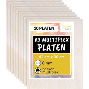 Creative Deco 10 x A3 Multiplex Platen 8mm | 420 x 300 x 8 mm| Baltische Berkenhoutlaag | Perfect voor Pyrografie, Lasersnijden, CNC-router, Modellering, Fretwerk, Rolzaag