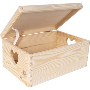 Creative Deco Grote Houten Doos Kist Opberger | 30 x 20 x 14 cm | Met Deksel en Handvat Hart | voor Documenten, Voorwerpen, Speelgoed, Gereedschap