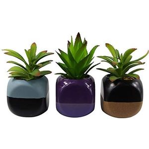 13cm Set van drie mini keramische kubus plantenbakken met kunstmatige vetplanten
