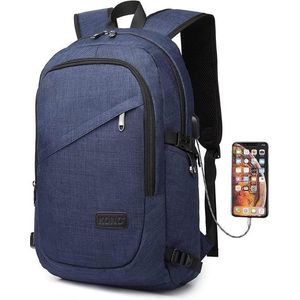 Kono Rugzak - Laptoptas 15 6 inch - Rugtas voor Mannen/Vrouwen - Schooltas met USB poort- Tas voor School, Werk en Reizen - Blauw (E6715 NY)