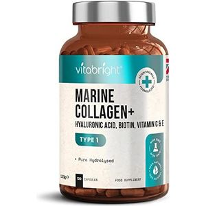 Marine Collageen Supplementen voor Vrouwen 2450mg Complex | 120 Gehydrolyseerde Marine Collageen Capsules met Hyaluronzuur | Huidsupplementen voor vrouwen | Collegeen Peptides Tabletten met hoge