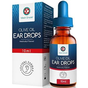 Medi Grade Olijfolie Oordruppels - 100% Pure Medische Kwaliteit Olijfolie, Flesje van 10 ml - Verwijdert Achtergebleven Oorsmeer uit het Oor - Geavanceerde Oorsmeer Verwijderaar