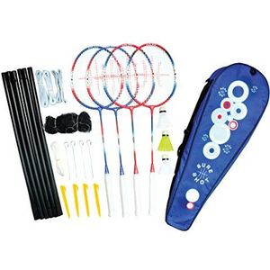 Sure Shot Londen 4-speler Badminton Racket Set met 4 x volwassen rackets en 3 shuttles, inclusief draagbaar net en post en draagtas, rood/blauw/wit, eenheidsmaat