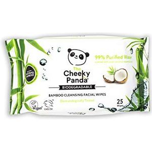 The Cheeky Panda Bamboe make-up remover doekjes | Duurzame gezichtsdoekjes Oogmake-up remover | Kokosnoot geurende verpakking van 25 gezichtsdoekjes | 99% gezuiverd water