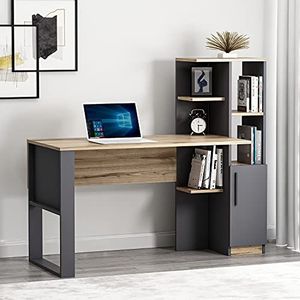 HOMIDEA TODY Bureau - computerbureau & schrijftafel - werkplek - opbergruimte met deur en planken in modern design voor thuiskantoor of kinderkamer, antraciet / briarsmoke (grijsbruin)