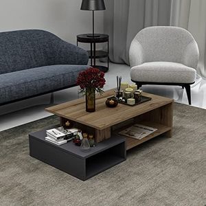 HOMIDEA DUX lage salontafel, materiaal van hout, salontafel, moderne koffietafel in trendy design, met plank (antraciet/briarsmoke)
