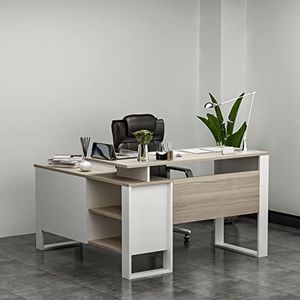 Homidea ARES Modern hoekbureau – computerbureau in L-vorm met planken en laden voor kantoor en thuis (Avola/White)