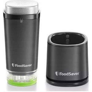 Foodsaver VS1199X Draadloze handvacuümverpakker voor het verzegelen van levensmiddelen met laadstation, mini-vacuümmachine met 1 houder voor het inmaken en marineren en 5 vershoudzakken,Zwart