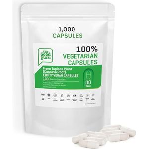 The Good Guru Vegetarische Lege Capsules Maat - 00 Wit (Hoeveelheid - 1000 Capsules) | Niet-GMO, Glutenvrij, Lege Witte Veganistische Capsules | Maat 00 Capsules | Lege Capsules Grootte-00| 1000 stuks