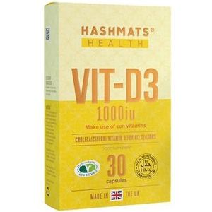 HASHMATS Gezondheid VIT-D3 1000iu (30 capsules) | Vitamine D | 100% halal supplement | Vegetarisch | Draagt bij aan gezonde botten, tanden en spierfunctie