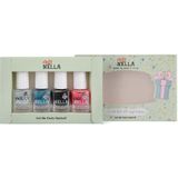Miss Nella partij collectie: Set van 4 glans nagellak peel off, geurloos, watervrij en behalve voor kinderen, zwart, top coat, blauw & koraal