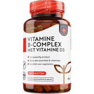 Nutravita Vitamine B Complex High Potency - multivitaminen met B1-B2-B3-B5-B6-B12 (1 volledige jaarvoorraad), supplementen met foliumzuur, vitamine D3 en biotine in 1 microtablet van hoge sterkte voor vermindering van vermoeidheid