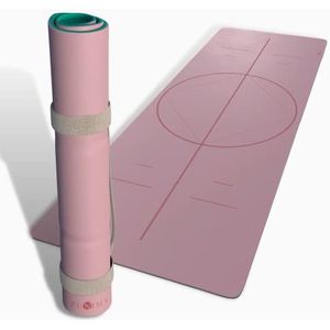 PUNIMA XXL yogamat van kunstleer - 100% natuurlijk rubber - antislip - lasergravure oriëntatiehulp (roze)