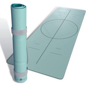 PUNIMA XXL yogamat van kunstleer, 100% natuurlijk rubber, antislip, lasergegraveerde oriëntatiehulp (grijsblauw)