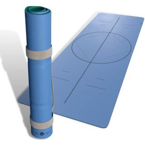 PUNIMA XXL yogamat kunstleer 100% natuurlijk rubber antislip lasergravure oriëntatiehulp (donkerblauw)
