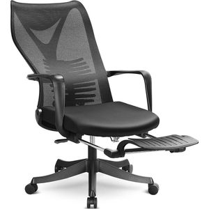 Mfavour ® Ergonomische Bureaustoel met Voetsteun, Bureaustoel, Ergonomische Bureaustoel met Verstelbare Lendensteun, Armleuning en 170° Verstelbare Rugleuning - tot 150 kg – Zwart