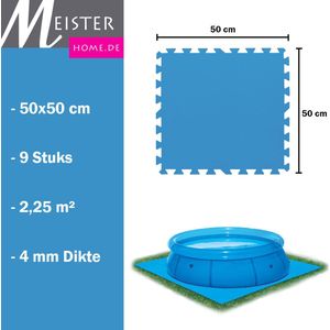 Meisterhome® Zwembad tegels - Set van 9 stuks - 50x50 cm - 2,25 m² - Bodem bescherming - Ondertegels - Ondervloer - Ondergrond - Foam tegels - Matten - Puzzelmat voor zwembad - Zwembadtegels