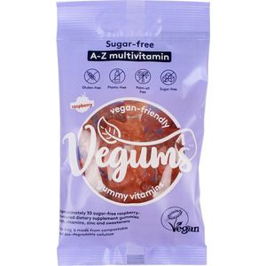 Vegums Veganistisch suikervrije framboos-gebakken A-Z multivitamine gummy voedingssupplement | 30 gummies in milieuvriendelijke verpakking